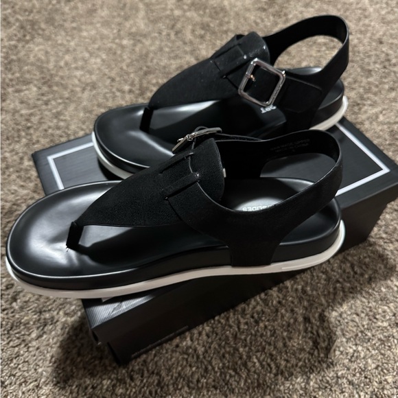 J Slides Black Women's Sandals with Silver Buckle - Picture 1 of 2
